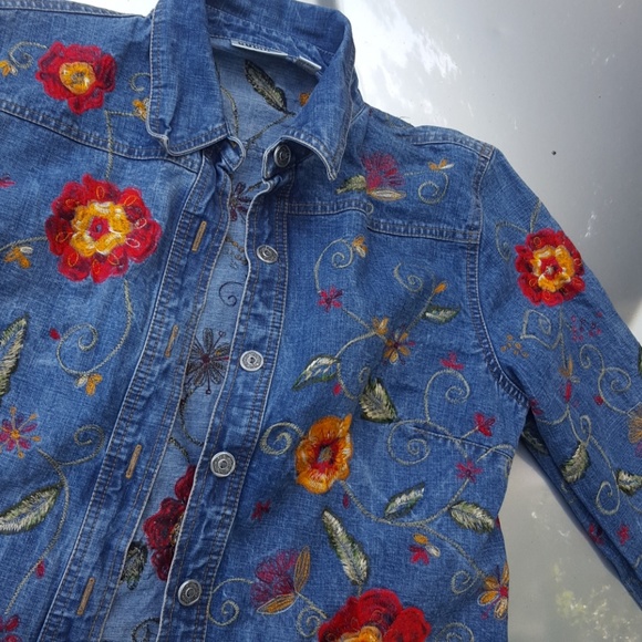 Chico's Jackets & Blazers - Chico's flower embroidered jean jacket
